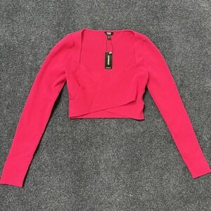 Express Shirt Womens Medium Pink Body Contour Ribbed Long Sleeve Crop Top